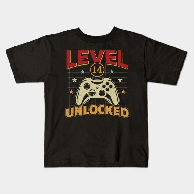 14th Birthday Level 14 Unlocked Video Gamer Game Kids T-Shirt by aneisha